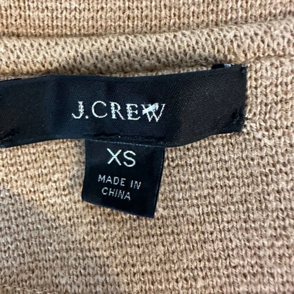 J. Crew Sophie Open Front Sweater Blazer Knit Wool Blend Pockets Tan Small XS